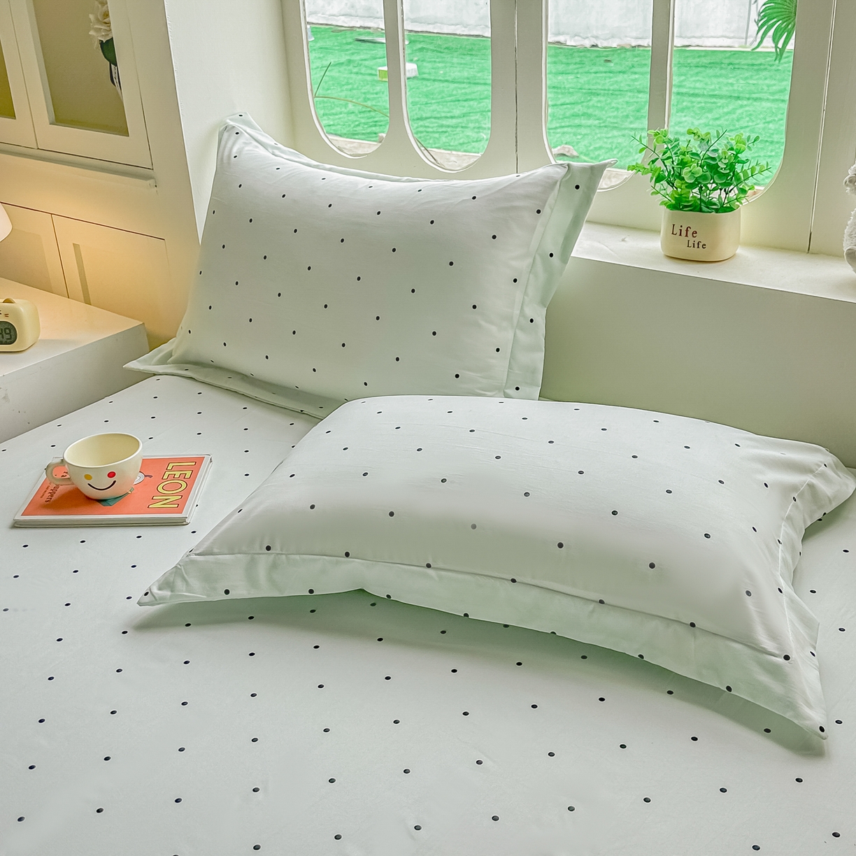 91家纺网 家纺一手货源 找家纺 卓缦家纺 2026新款波点四季款床单卧室宿舍学生单品床单床单单件 良品豆绿色