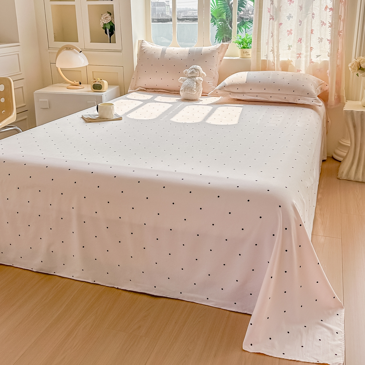 91家纺网 家纺一手货源 找家纺 卓缦家纺 2026新款波点四季款床单卧室宿舍学生单品床单床单单件 良品樱花粉