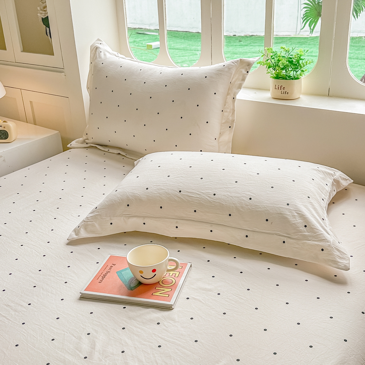 91家纺网 家纺一手货源 找家纺 卓缦家纺 2026新款波点四季款床单卧室宿舍学生单品床单床单单件 良品象牙白
