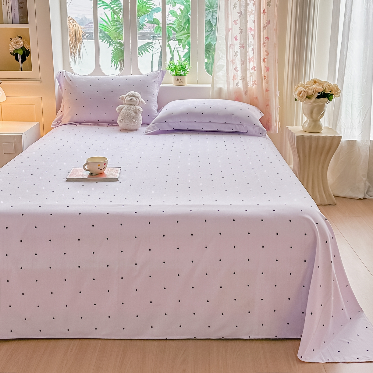 91家纺网 家纺一手货源 找家纺 卓缦家纺 2026新款波点四季款床单卧室宿舍学生单品床单床单单件 良品风信紫