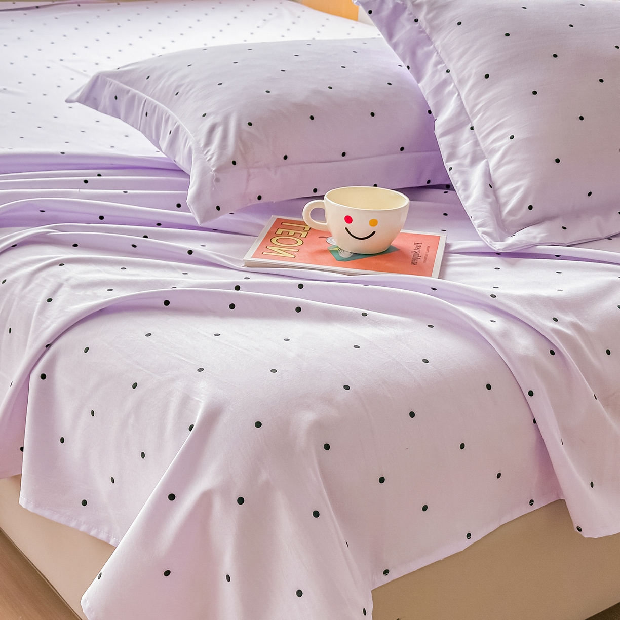 91家纺网 家纺一手货源 找家纺 卓缦家纺 2026新款波点四季款床单卧室宿舍学生单品床单床单单件 良品风信紫