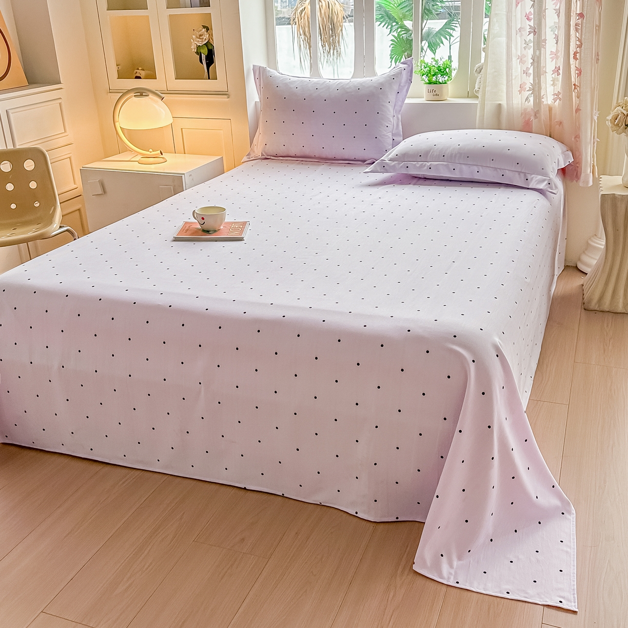 91家纺网 家纺一手货源 找家纺 卓缦家纺 2026新款波点四季款床单卧室宿舍学生单品床单床单单件 良品风信紫