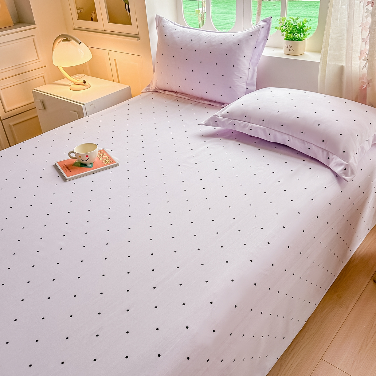91家纺网 家纺一手货源 找家纺 卓缦家纺 2026新款波点四季款床单卧室宿舍学生单品床单床单单件 良品风信紫