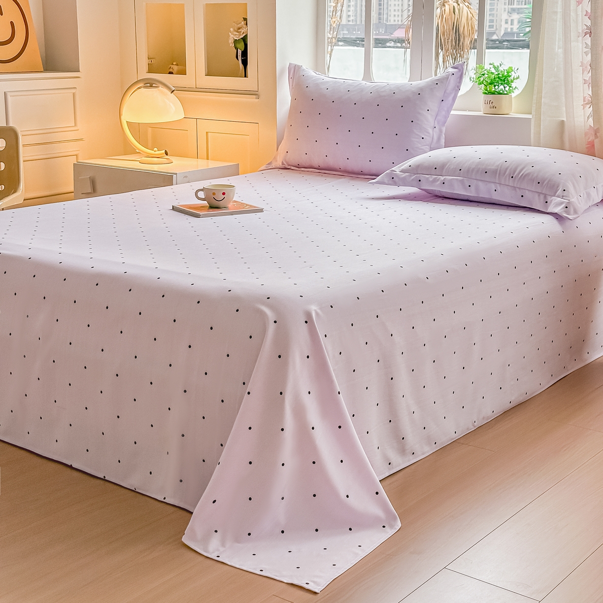 91家纺网 家纺一手货源 找家纺 卓缦家纺 2026新款波点四季款床单卧室宿舍学生单品床单床单单件 良品风信紫
