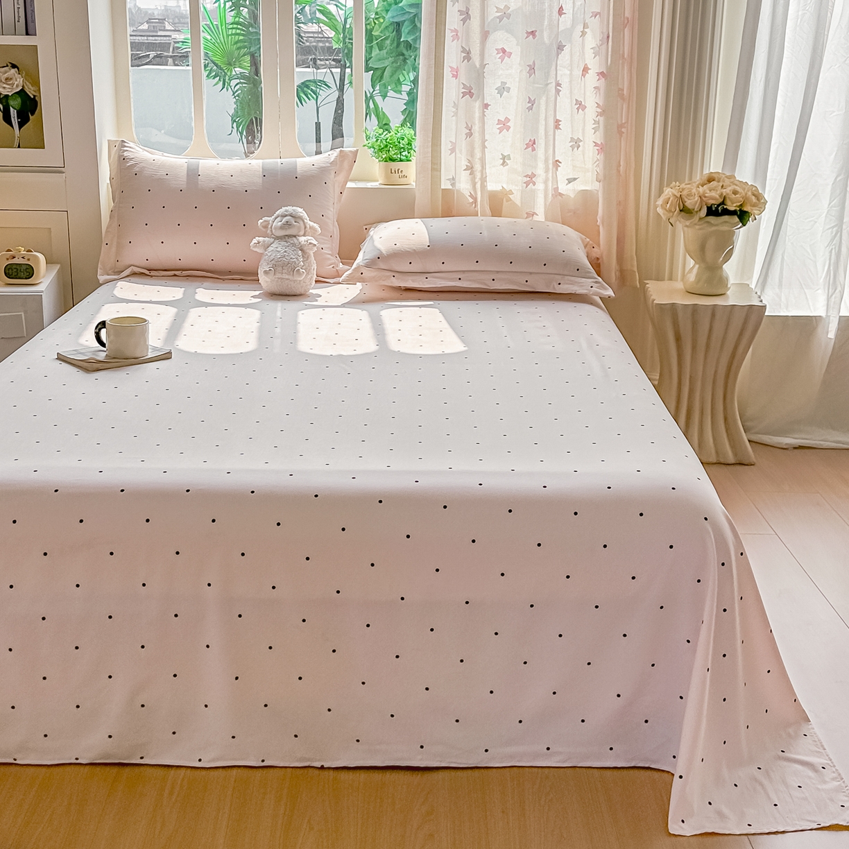 91家纺网 家纺一手货源 找家纺 卓缦家纺 2026新款波点四季款床单卧室宿舍学生单品床单床单单件 良品樱花粉