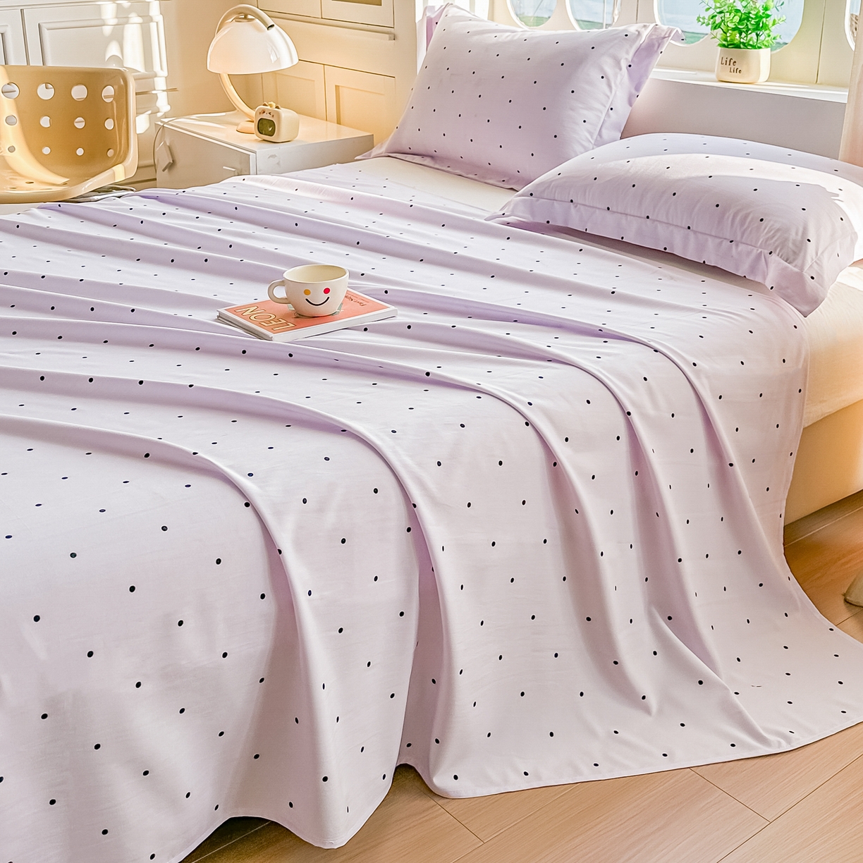 91家纺网 家纺一手货源 找家纺 卓缦家纺 2026新款波点四季款床单卧室宿舍学生单品床单床单单件 良品风信紫