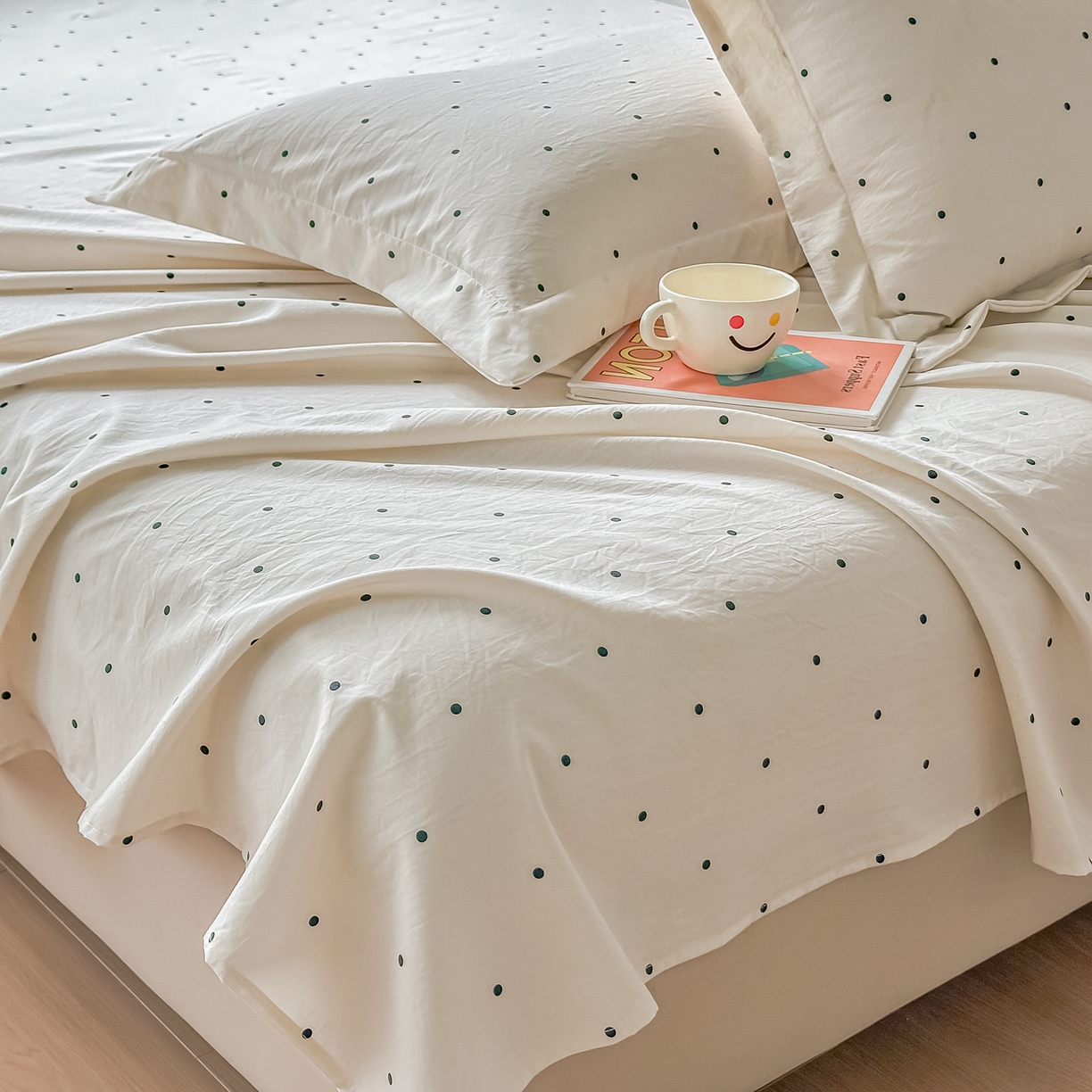 91家纺网 家纺一手货源 找家纺 卓缦家纺 2026新款波点四季款床单卧室宿舍学生单品床单床单单件 良品象牙白