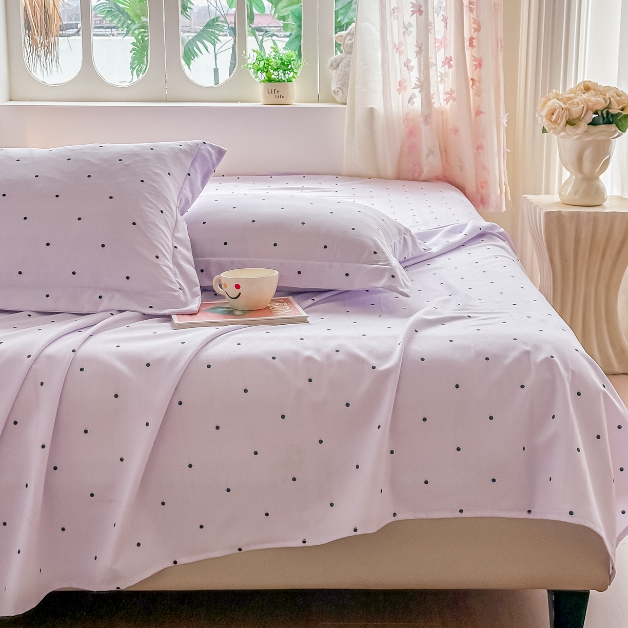 91家纺网 家纺一手货源 找家纺 卓缦家纺 2026新款波点四季款床单卧室宿舍学生单品床单床单单件 良品风信紫