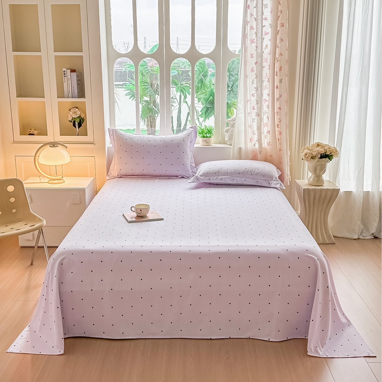 91家纺网 家纺一手货源 找家纺 卓缦家纺 2026新款波点四季款床单卧室宿舍学生单品床单床单单件 良品风信紫