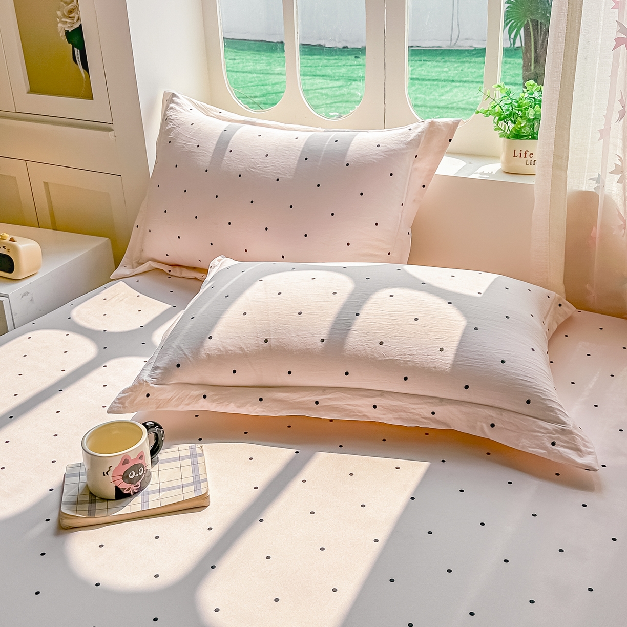 91家纺网 家纺一手货源 找家纺 卓缦家纺 2026新款波点四季款床单卧室宿舍学生单品床单床单单件 良品樱花粉