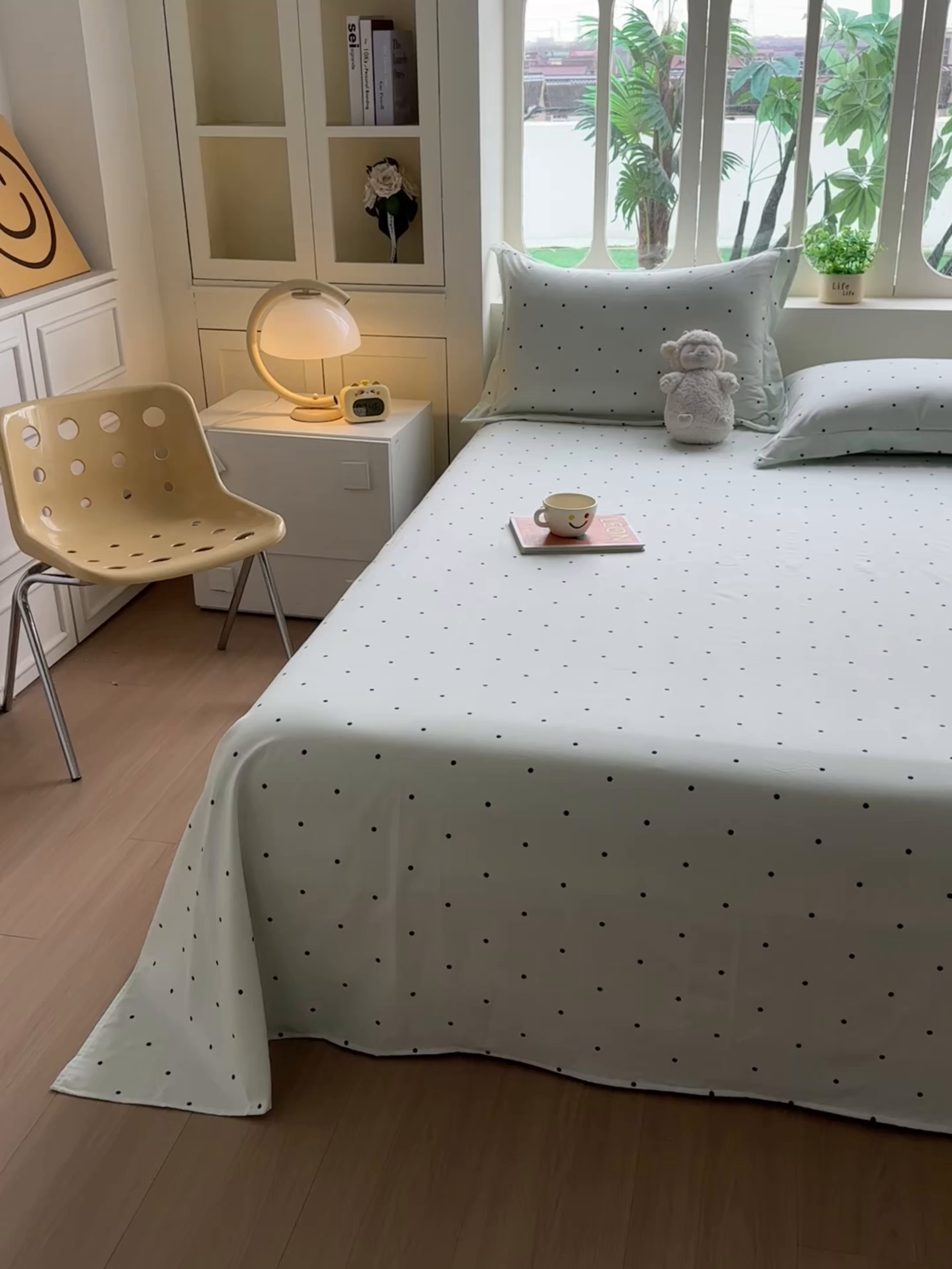 91家纺网 家纺一手货源 找家纺 卓缦家纺 2026新款波点四季款床单卧室宿舍学生单品床单床单单件 良品豆绿色