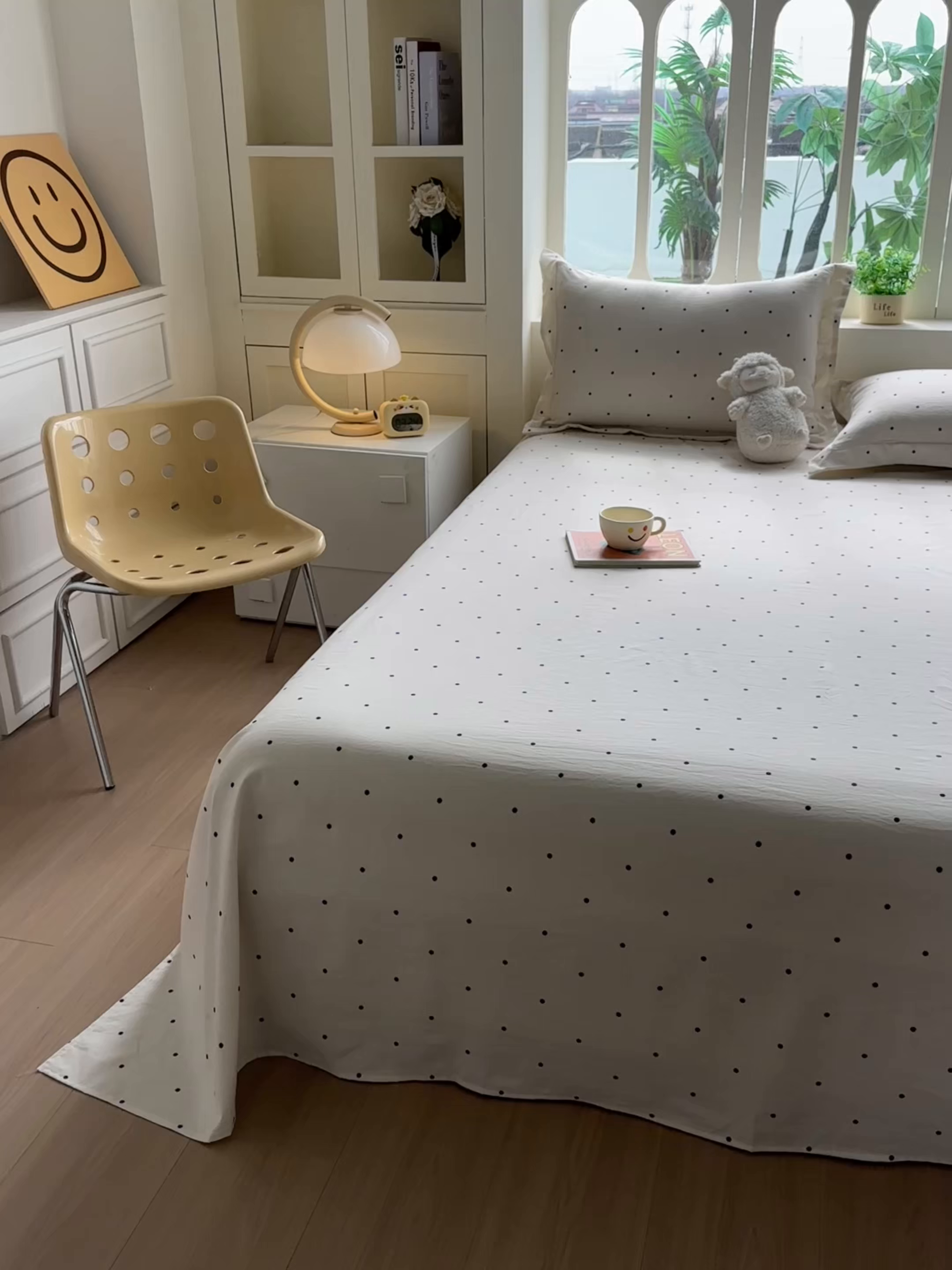 91家纺网 家纺一手货源 找家纺 卓缦家纺 2026新款波点四季款床单卧室宿舍学生单品床单床单单件 良品象牙白