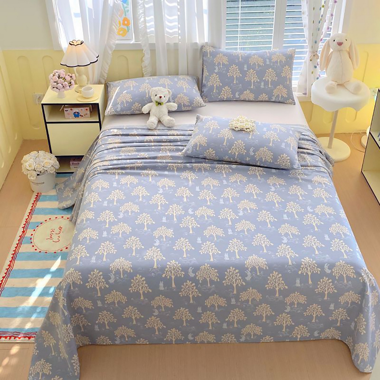 91家纺网 家纺一手货源 找家纺 （总）欧妮家纺 2025新款老粗布床单夏季凉席床笠三件套-朴棉系列