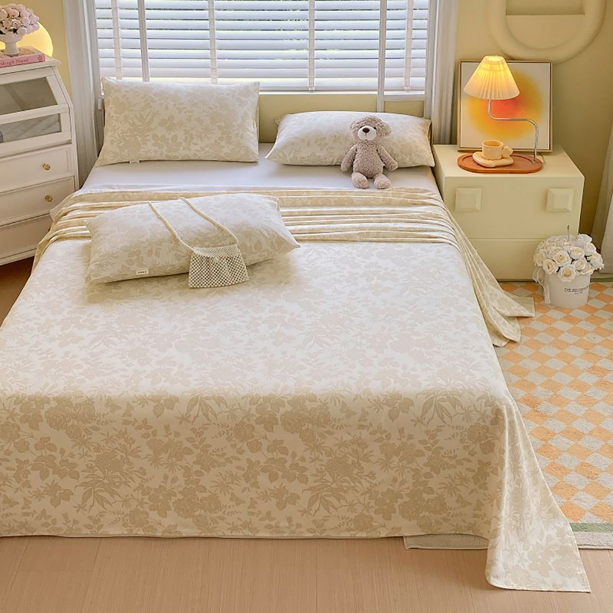 91家纺网 家纺一手货源 找家纺 （总）欧妮家纺 2025新款老粗布床单夏季凉席床笠三件套-朴棉系列