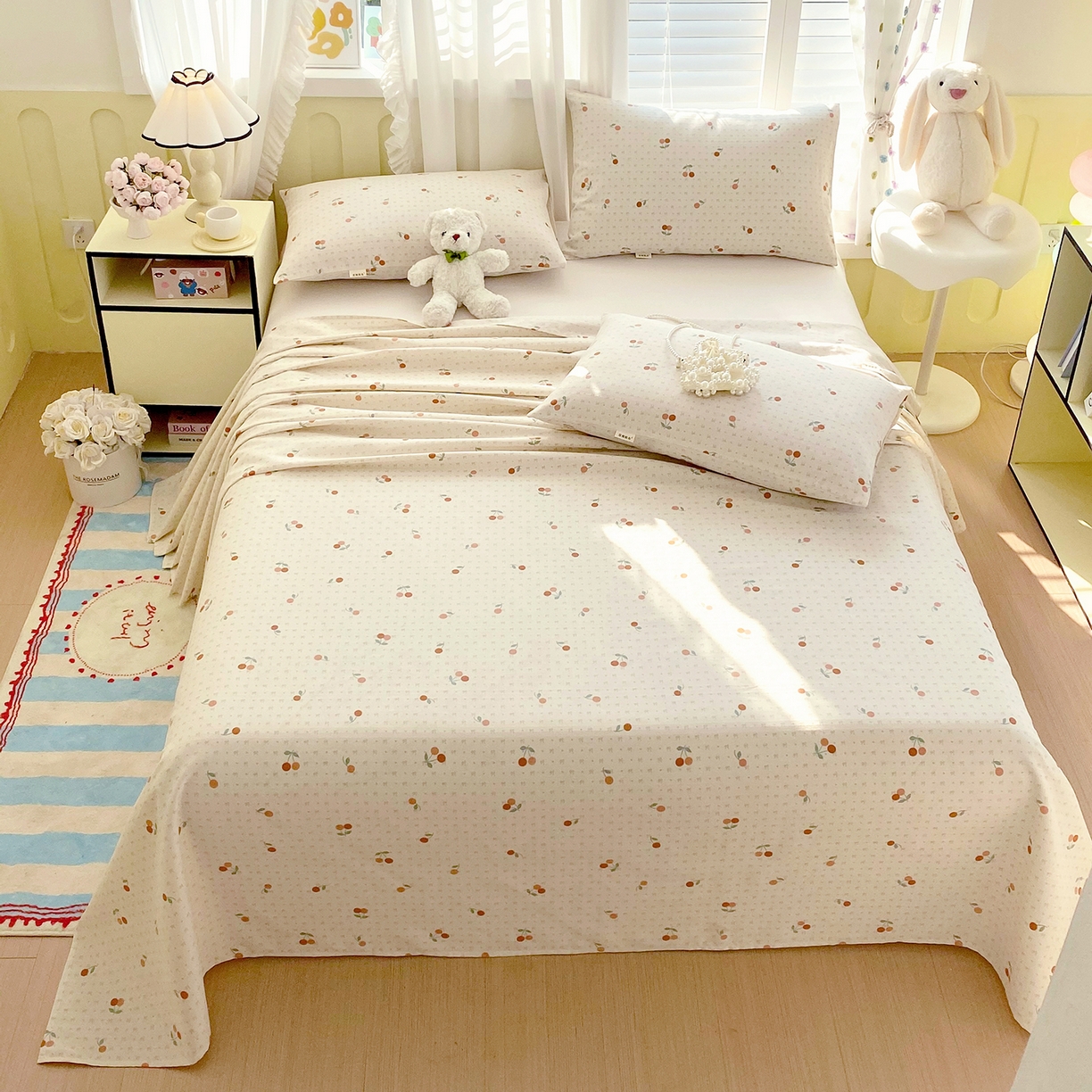 91家纺网 家纺一手货源 找家纺 （总）欧妮家纺 2025新款老粗布床单夏季凉席床笠三件套-朴棉系列