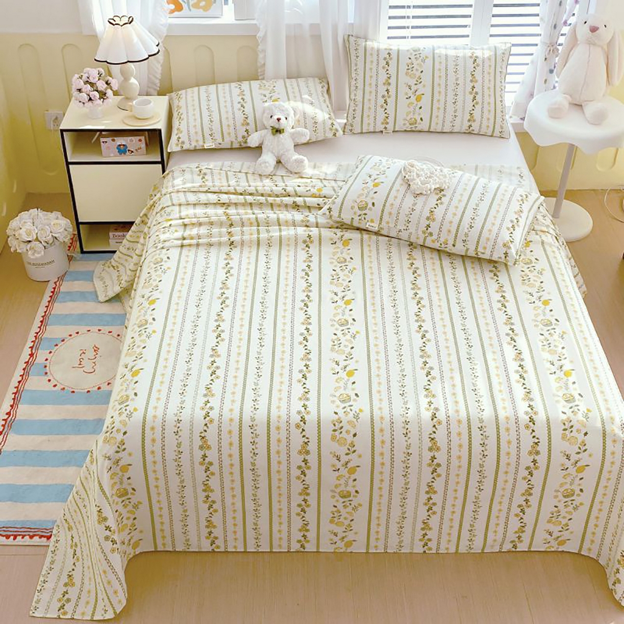 91家纺网 家纺一手货源 找家纺 （总）欧妮家纺 2025新款老粗布床单夏季凉席床笠三件套-朴棉系列