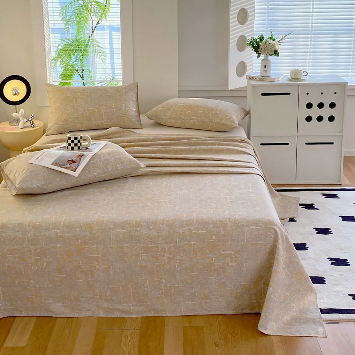 91家纺网 家纺一手货源 找家纺 （总）欧妮家纺 2025新款老粗布床单夏季凉席床笠三件套-朴棉系列