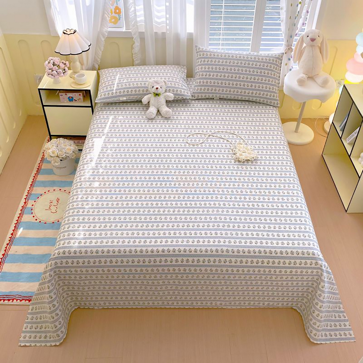 91家纺网 家纺一手货源 找家纺 （总）欧妮家纺 2025新款老粗布床单夏季凉席床笠三件套-朴棉系列