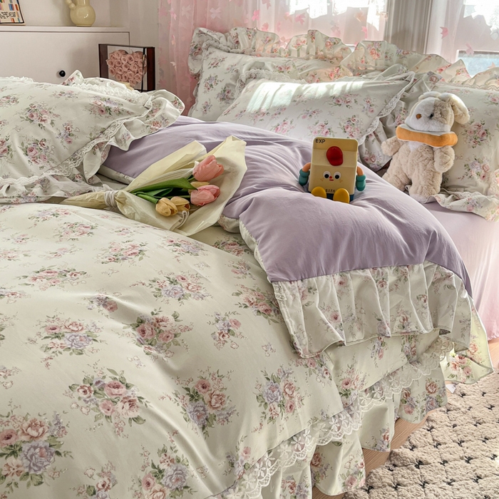 91家纺网 家纺一手货源 找家纺 （总）畅畅家纺 2026新款春秋韩版A类公主风云柔棉工艺款花边四件套