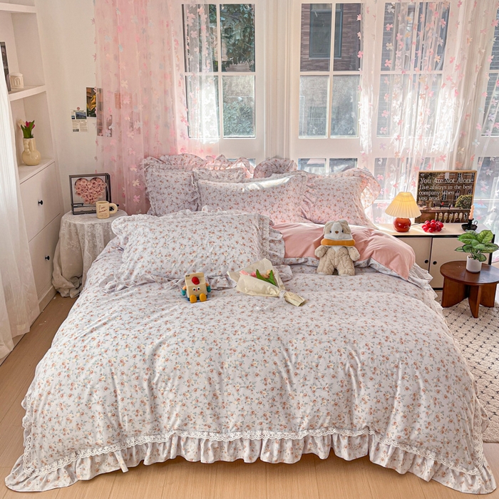 91家纺网 家纺一手货源 找家纺 （总）畅畅家纺 2026新款春秋韩版A类公主风云柔棉工艺款花边四件套