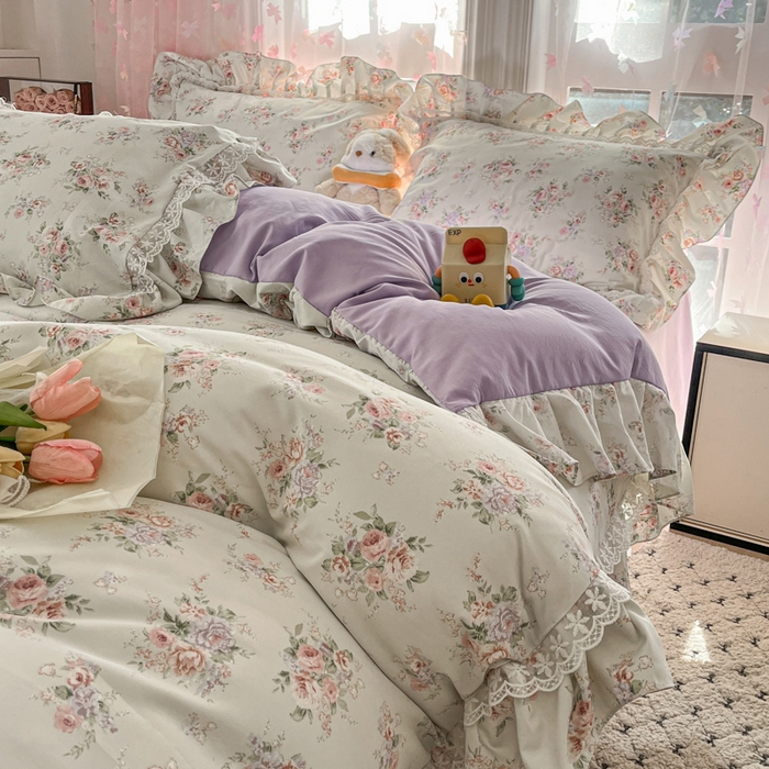 91家纺网 家纺一手货源 找家纺 （总）畅畅家纺 2026新款春秋韩版A类公主风云柔棉工艺款花边四件套