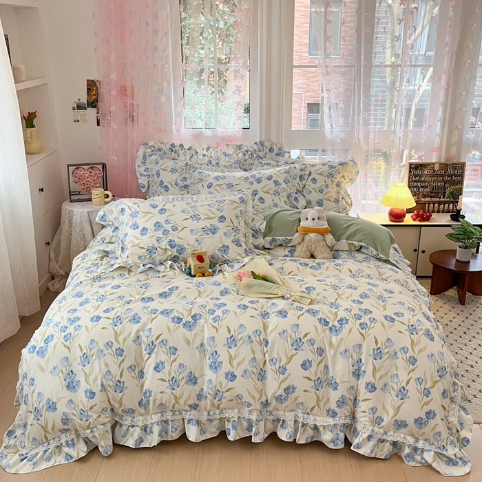 91家纺网 家纺一手货源 找家纺 （总）畅畅家纺 2026新款春秋韩版A类公主风云柔棉工艺款花边四件套