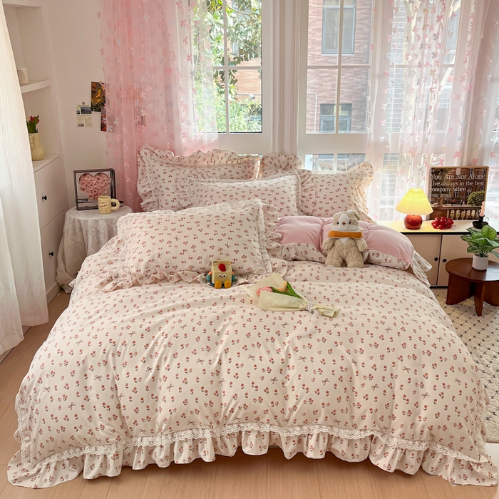 91家纺网 家纺一手货源 找家纺 （总）畅畅家纺 2026新款春秋韩版A类公主风云柔棉工艺款花边四件套