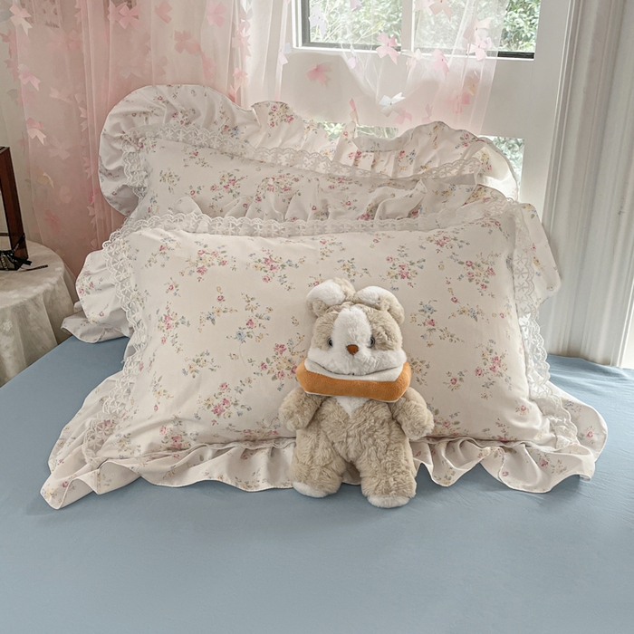 91家纺网 家纺一手货源 找家纺 畅畅家纺 2026新款春秋韩版A类公主风云柔棉工艺款花边四件套 淡彩花语