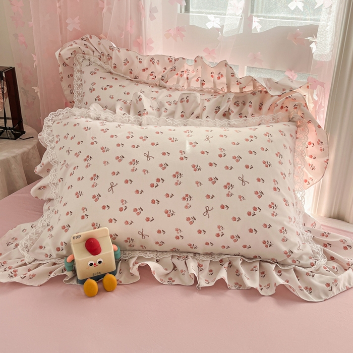 91家纺网 家纺一手货源 找家纺 畅畅家纺 2026新款春秋韩版A类公主风云柔棉工艺款花边四件套 樱花镜