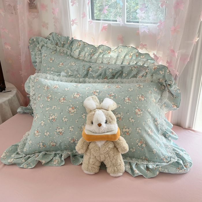 91家纺网 家纺一手货源 找家纺 畅畅家纺 2026新款春秋韩版A类公主风云柔棉工艺款花边四件套 珍珠蓝花境