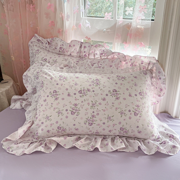 91家纺网 家纺一手货源 找家纺 畅畅家纺 2026新款春秋韩版A类公主风云柔棉工艺款花边四件套 柔紫花影