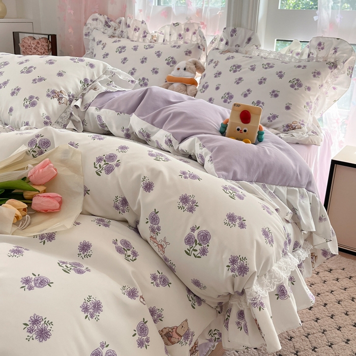 91家纺网 家纺一手货源 找家纺 畅畅家纺 2026新款春秋韩版A类公主风云柔棉工艺款花边四件套 月华