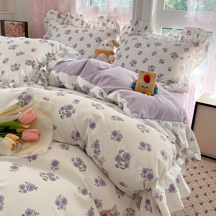 91家纺网 家纺一手货源 找家纺 畅畅家纺 2026新款春秋韩版A类公主风云柔棉工艺款花边四件套 月华