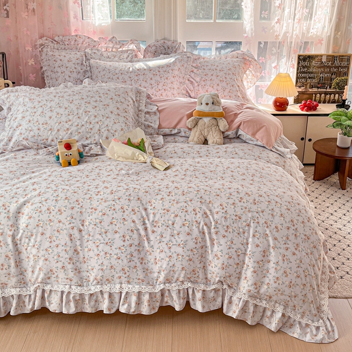 91家纺网 家纺一手货源 找家纺 畅畅家纺 2026新款春秋韩版A类公主风云柔棉工艺款花边四件套 梦幻玫瑰园