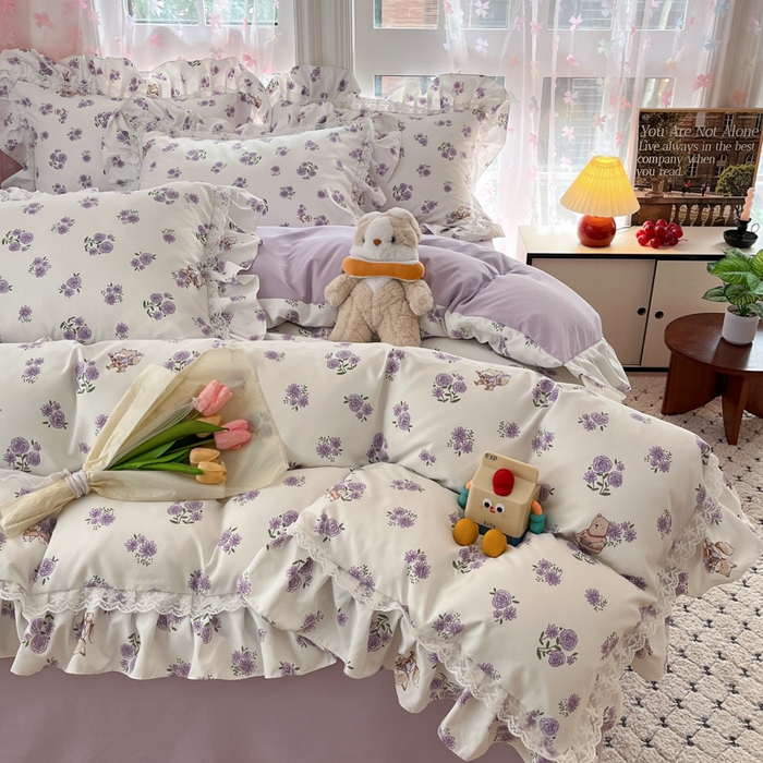 91家纺网 家纺一手货源 找家纺 畅畅家纺 2026新款春秋韩版A类公主风云柔棉工艺款花边四件套 月华