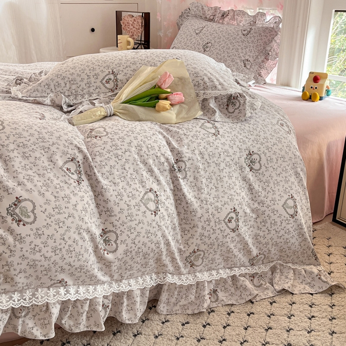 91家纺网 家纺一手货源 找家纺 畅畅家纺 2026新款春秋韩版A类公主风云柔棉工艺款花边四件套 浅梦心花