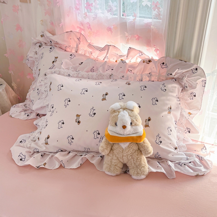 91家纺网 家纺一手货源 找家纺 畅畅家纺 2026新款春秋韩版A类公主风云柔棉工艺款花边四件套 腊肠乐园