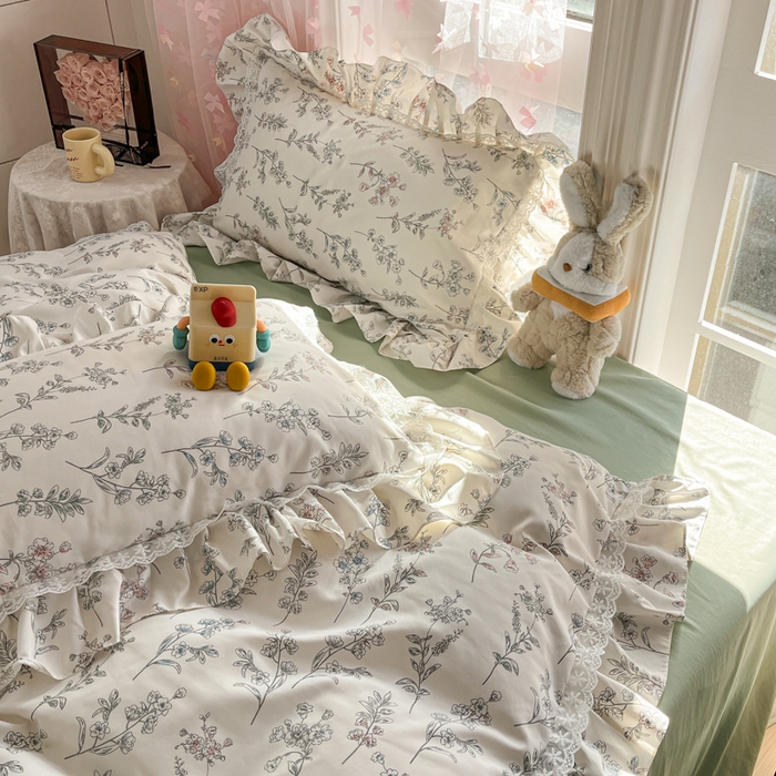 91家纺网 家纺一手货源 找家纺 畅畅家纺 2026新款春秋韩版A类公主风云柔棉工艺款花边四件套 浅花轻语