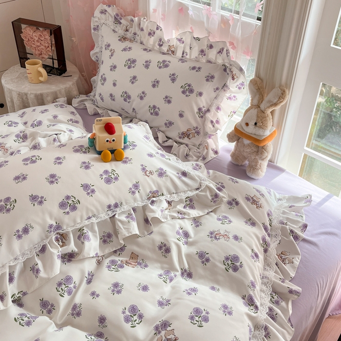 91家纺网 家纺一手货源 找家纺 畅畅家纺 2026新款春秋韩版A类公主风云柔棉工艺款花边四件套 月华