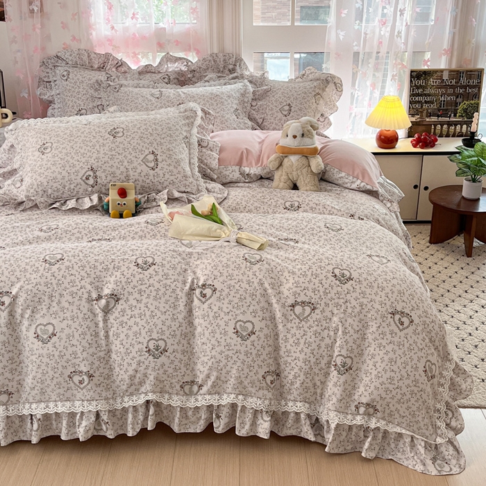 91家纺网 家纺一手货源 找家纺 畅畅家纺 2026新款春秋韩版A类公主风云柔棉工艺款花边四件套 浅梦心花