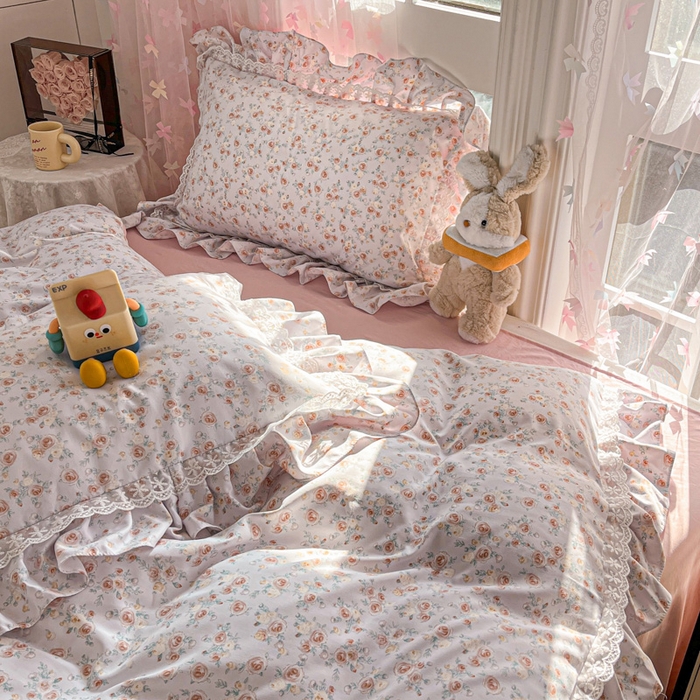 91家纺网 家纺一手货源 找家纺 畅畅家纺 2026新款春秋韩版A类公主风云柔棉工艺款花边四件套 梦幻玫瑰园