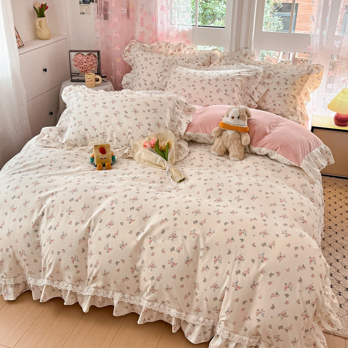 91家纺网 家纺一手货源 找家纺 畅畅家纺 2026新款春秋韩版A类公主风云柔棉工艺款花边四件套 柔梦繁花