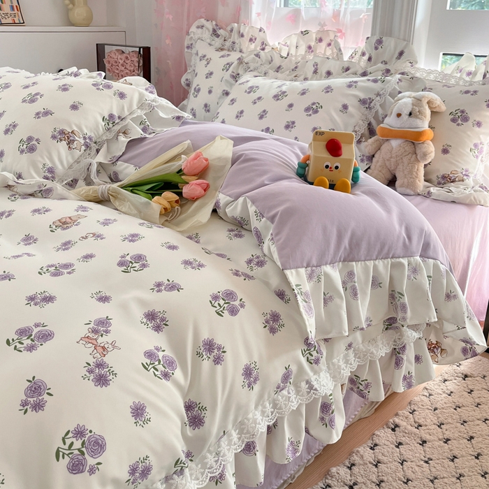 91家纺网 家纺一手货源 找家纺 畅畅家纺 2026新款春秋韩版A类公主风云柔棉工艺款花边四件套 月华