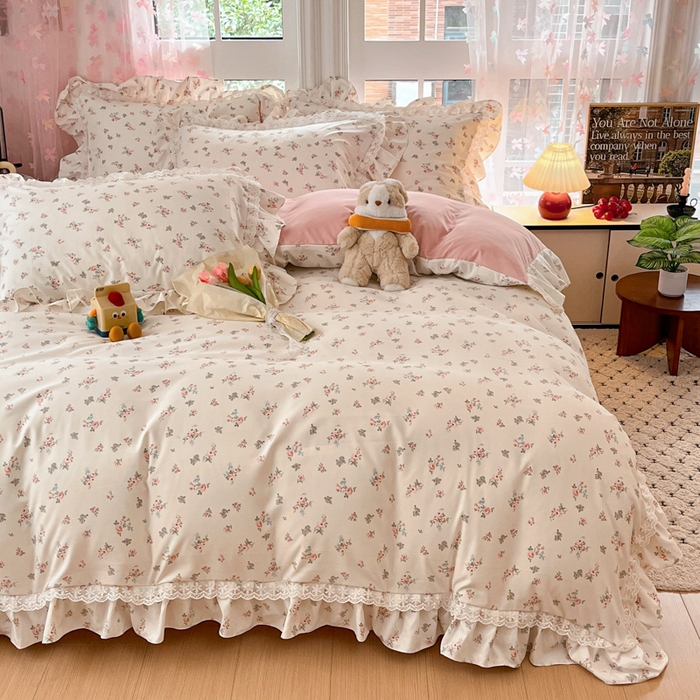 91家纺网 家纺一手货源 找家纺 畅畅家纺 2026新款春秋韩版A类公主风云柔棉工艺款花边四件套 柔梦繁花