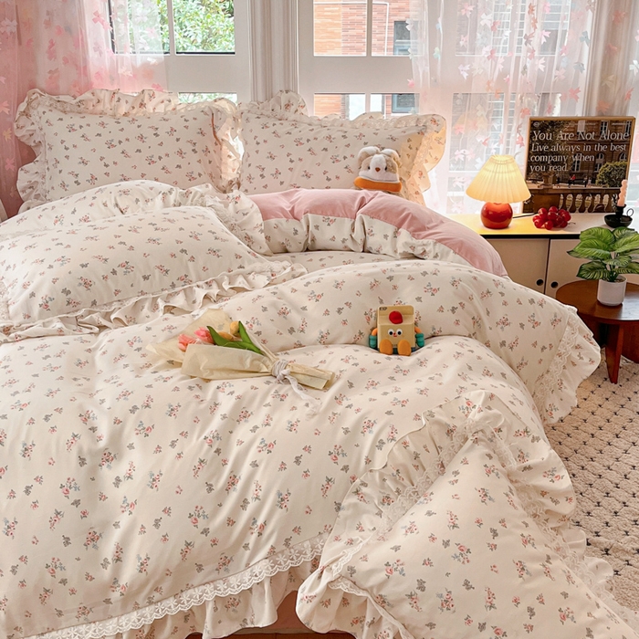 91家纺网 家纺一手货源 找家纺 畅畅家纺 2026新款春秋韩版A类公主风云柔棉工艺款花边四件套 柔梦繁花