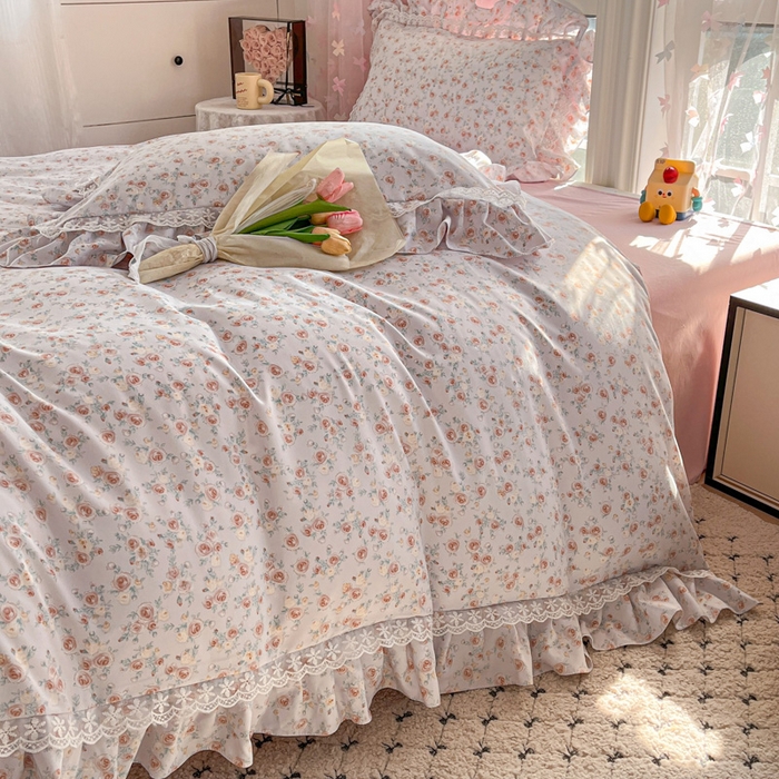91家纺网 家纺一手货源 找家纺 畅畅家纺 2026新款春秋韩版A类公主风云柔棉工艺款花边四件套 梦幻玫瑰园