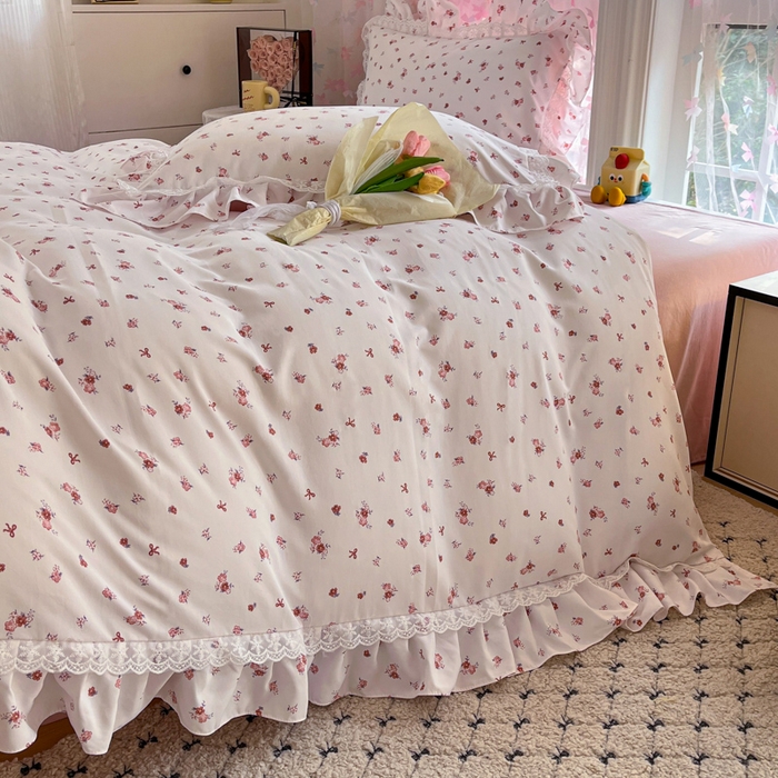 91家纺网 家纺一手货源 找家纺 畅畅家纺 2026新款春秋韩版A类公主风云柔棉工艺款花边四件套 星芒玫瑰庭