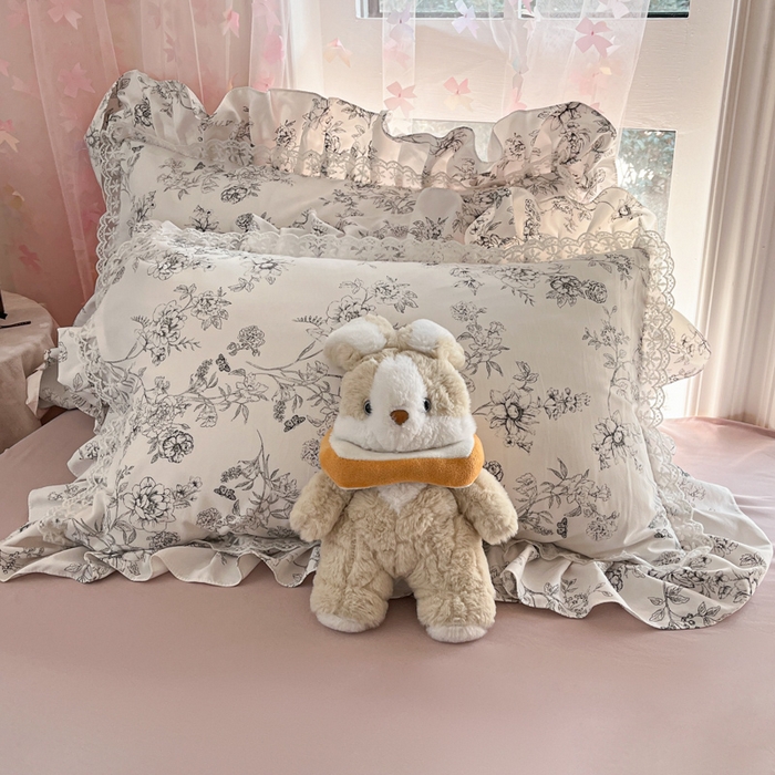 91家纺网 家纺一手货源 找家纺 畅畅家纺 2026新款春秋韩版A类公主风云柔棉工艺款花边四件套 雅花轻梦