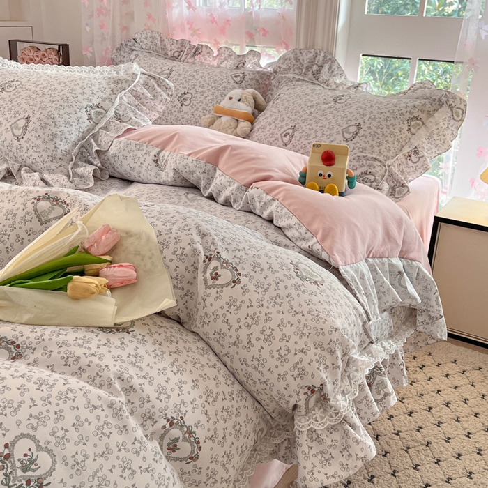 91家纺网 家纺一手货源 找家纺 畅畅家纺 2026新款春秋韩版A类公主风云柔棉工艺款花边四件套 浅梦心花