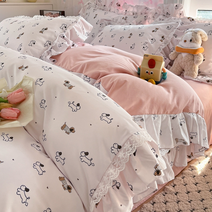 91家纺网 家纺一手货源 找家纺 畅畅家纺 2026新款春秋韩版A类公主风云柔棉工艺款花边四件套 腊肠乐园